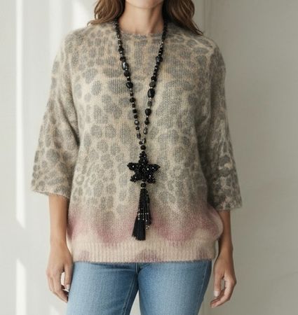 Damen Mohair Wolle Strick Leopard Pullover m l cl 