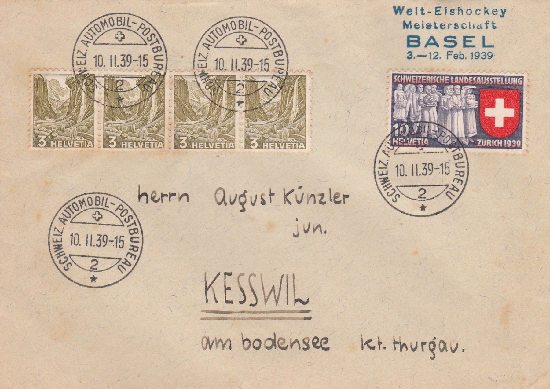 Tutti i francobolli: Welt-Eishockey Meisterschaft Basel 1939 – Usato da uttwil venduto da Koehlerfred