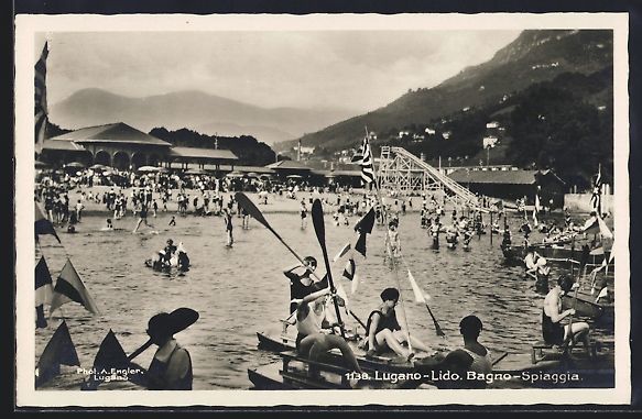 Cartoline postali: AK Lugano-Lido, Bagno, Spiaggia – Usato da Berlin venduto da bartko-reher