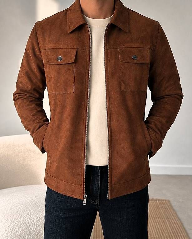 Jacken: Brand New Men's Brown Suede-Look Jacket – Gebraucht aus Basel von zga_cll9 3