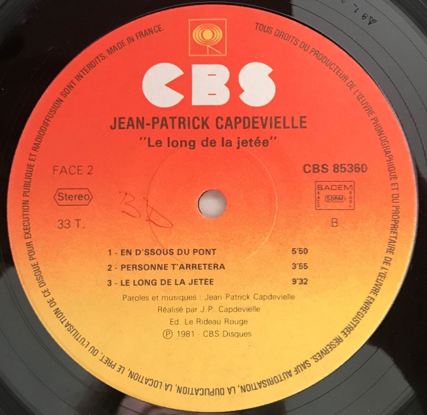 Schallplatten: JEAN-PATRICK CAPDEVIELLE - LE LONG DE LA JETEE - 33 Tours – Gebraucht aus Bussigny von vinyl-pas-cher 2