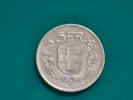 5 Fr. Silbermünze 1954 sehr gut erhalten, Sammlerstück