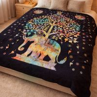 Tagesdecke Elefant Tree Dekotuch 240x210 Schwarz bunt Batik
