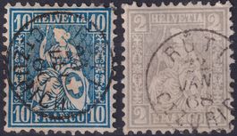 Sitzende (Nr.28+30) mit Fingerhut-Stempel von RÜTI Zürich.