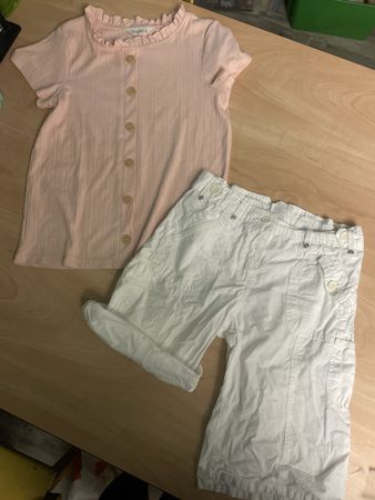 C&A Sommer Set, Gr. 140, T-Shirt Rosa und Hose Weiss!