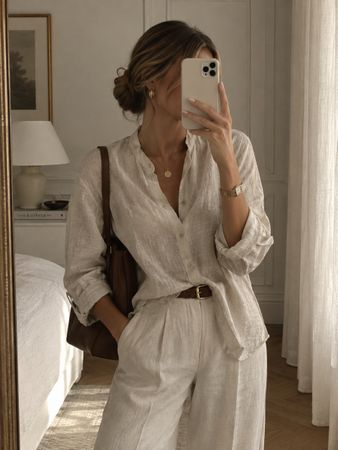 Damen Leinenhemd beige langarm Zara M