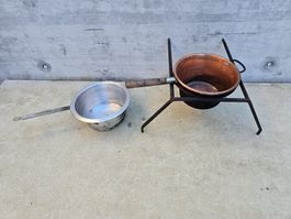 Kupfer- & Aluminium Topfset mit Eisenständer für Grill
