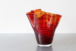 rote Murano Vase "Fazzoletto" - Glasdesign / Designvase