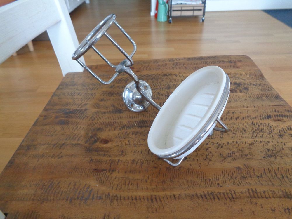 Haceka Allure Seifenschale Mit Halterung – Messing Verchromt Mit Weißer Porzellanschale – Elegantes Badezimmer-Accessoire