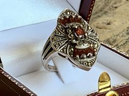 Vintage Ring in Silber mit Pyrit und Granaten Grösse: 54,5