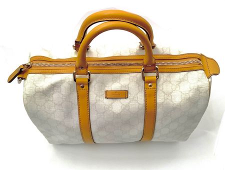 Gucci Speedy 30 Logo Natur Lederbesätze Goldgelb Sehr selten