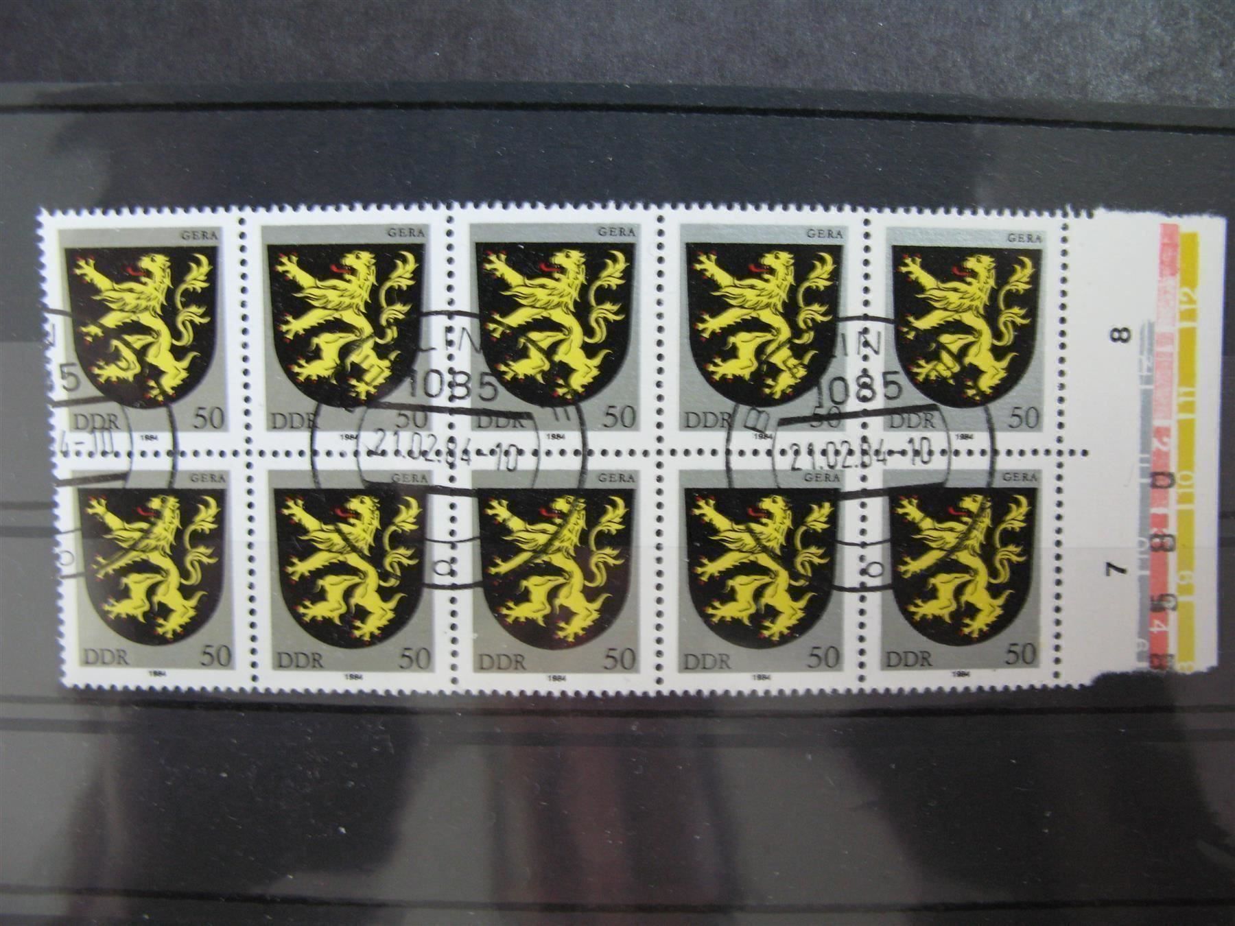 Tutti i francobolli: DDR 1984 Stadtwappen Gera 10er block ET – Usato da Wil SG venduto da fva01