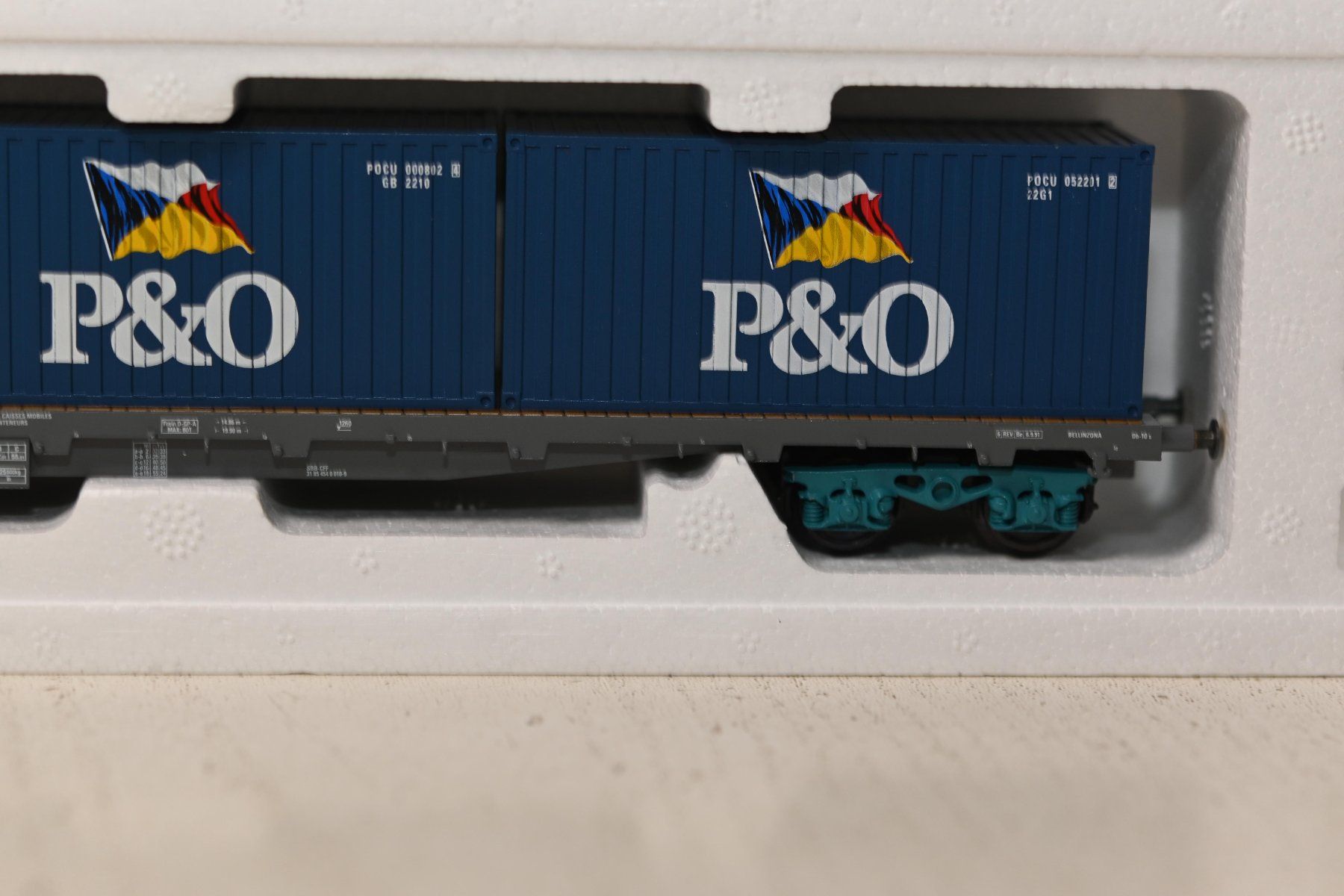 Hag Modellini di ferrovie: Hag HO/AC Containerwagen "P&O" mit OVP – Usato da Laupen ZH venduto da Zmoewe 2