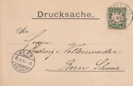 Karte nach Bern v. Markt-Redwitz 16.3.1897 Bayern 5 Pfennig
