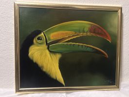 Original Ölgemälde Tukan, signiert und gerahmt, 39x49cm