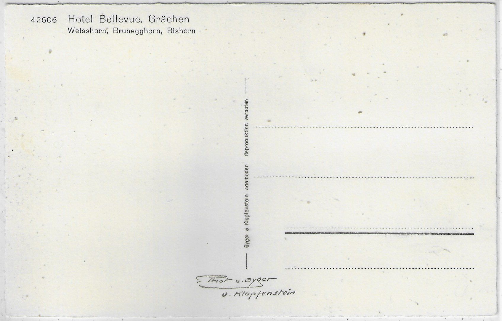 Cartoline postali: Hotel Bellevue - Grächen - Photo: E. Gyger – Usato da Ettingen venduto da Kartenplanet 1