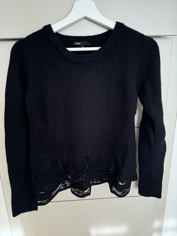Top Noir Dentelle Maje - Style Dénudé - Acrylique - Taille 38 - Neuf Avec étiquette