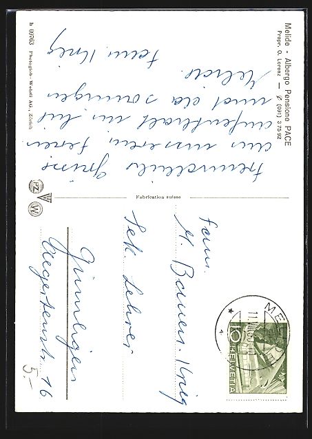 Cartoline postali: Melide, Albergo Pensione Pace, Propr. O. – Usato da Berlin venduto da bartko-reher 1