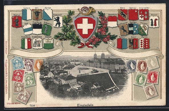 Cartes postales: Einsiedeln, Teilansicht im Passepartout  – D'occasion à Berlin par bartko-reher