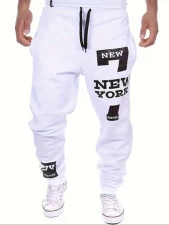 Weisse Herren Jogginghose Grösse L New York Print Sport Neu!