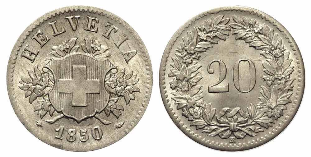 Tutti le monete: 20 Rappen 1850 (01) – Usato da Chiasso venduto da Novamarketing