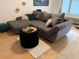 Ecksofa Cordstoff grau mit Schlaffunktion in Top-Zustand
