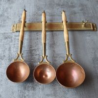 3x Antike Messing Schöpfkellen/Suppenkellen mit Halterung