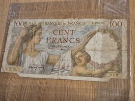Frankreich 100 Francs Banknote 1941, Top Sammlerstück