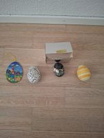 3 verzierte Ostereier plus Aufhänger mit Osterhase