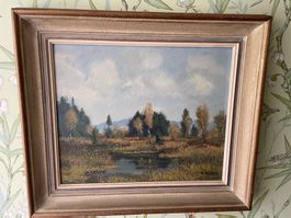 Gemälde Landschaft signiert H. Wecklar guter Zustand 1954