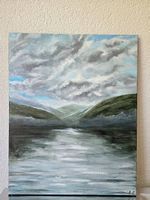Peinture originale "Ciel d'orage sur le lac"   faite maim