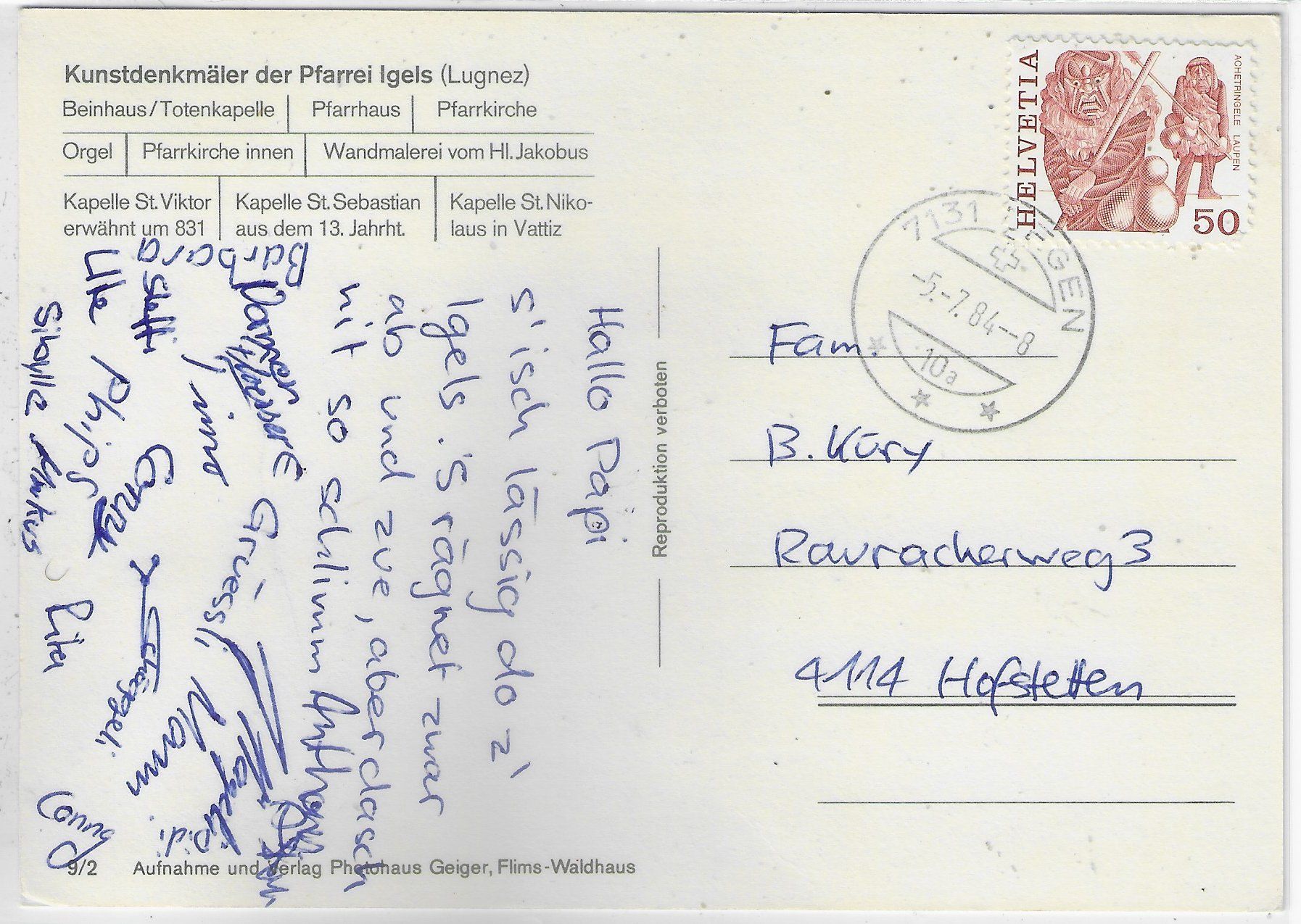 Cartoline postali: Degen/Igels - Val Lumnezia GR - Multiview – Usato da Ettingen venduto da Kartenplanet 1