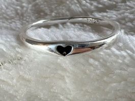 Silberring mit kleinem schwarzen Herz, 925 Silber, Grösse 56