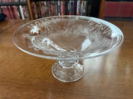 Fruchtschale Glas mit Vögeln und Früchten, 24cm