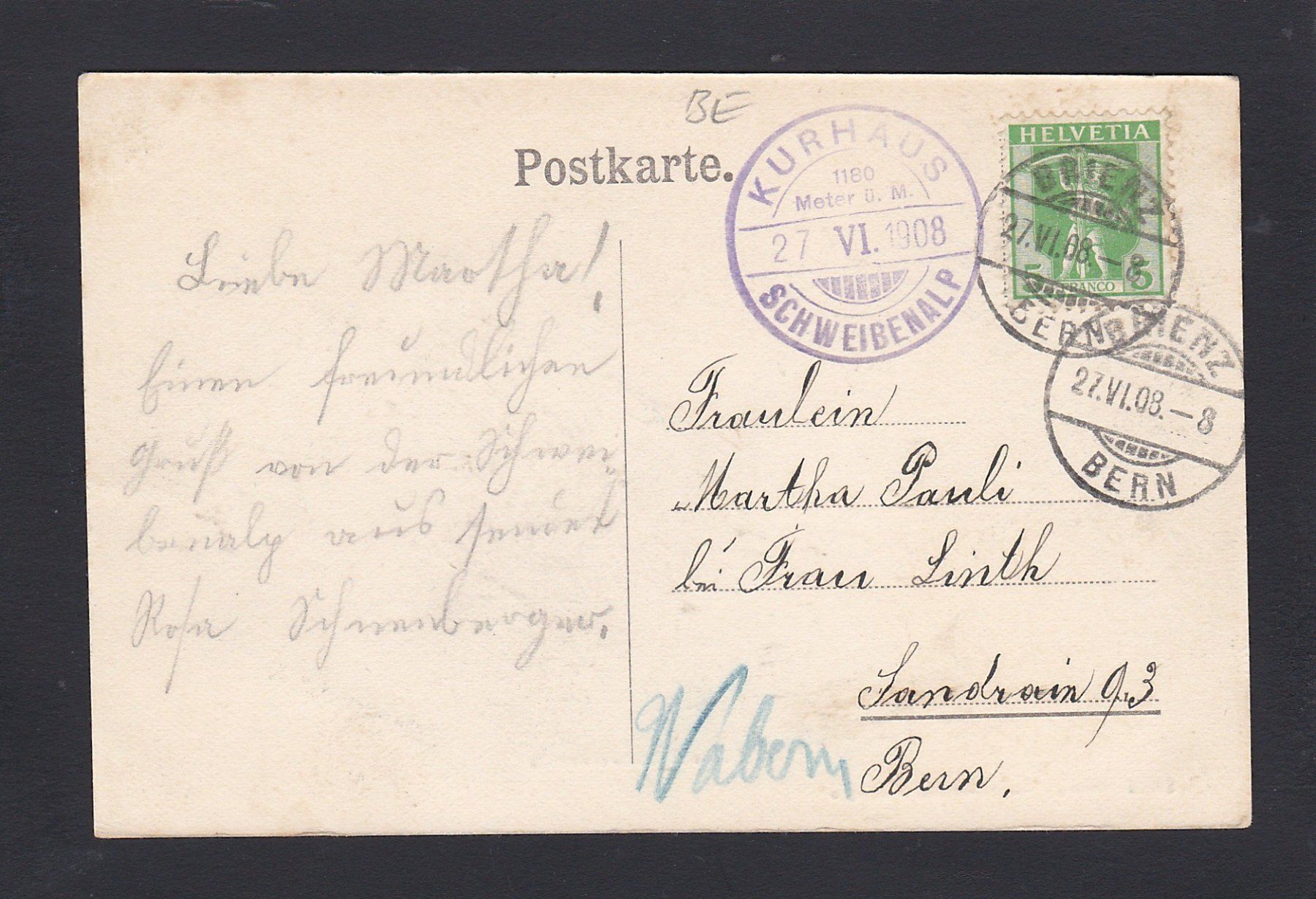 Cartoline postali: Kurhaus SCHWEIBENALP, 1908 – Usato da Reiden venduto da cinfis 1