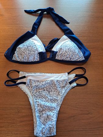 Bikini Set, Blau/Weiss/Grau gemustert, Gr. S