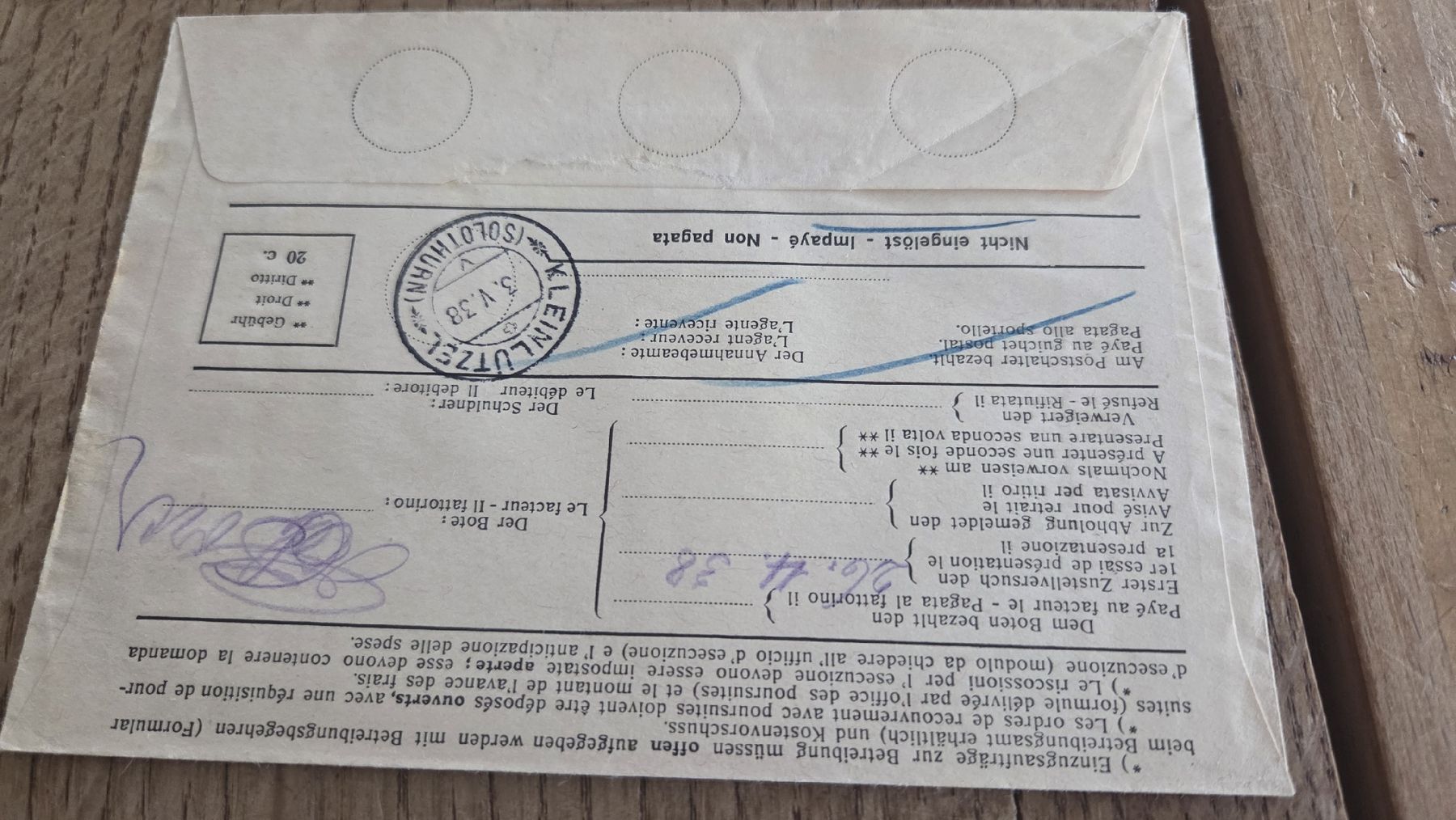 Alle Briefmarken: 1938 Einzugsmandat Pro Juventute mit Inhalt – Gebraucht aus Arni AG von Moth68 2