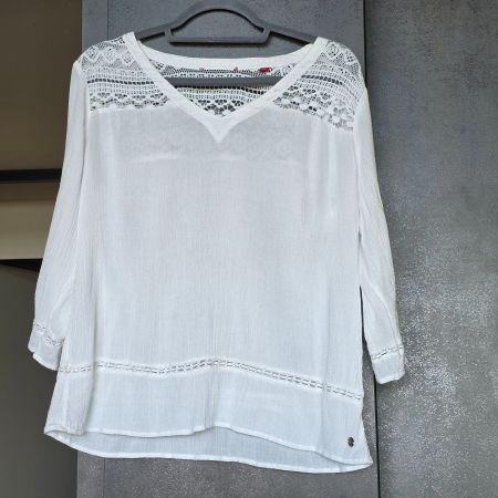 🐸 S. OLIVER BLUSE TOP 38 OBERTEIL SPITZE WEISS NEUWERTIG