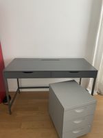 Schreibtisch mit Rollcontainer grau 2 Schubladen (48)