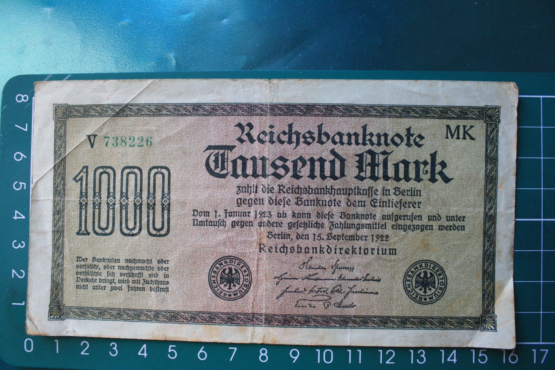 Banconote: currency reichsbanknote 1000 Mark 1922 – Usato da Laupen BE venduto da Gufi57