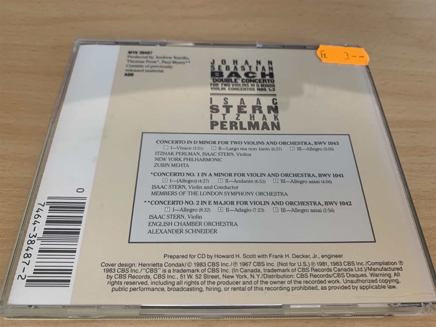 CD: Bach - Double" Concerto - Perlman/SterN – Usato da Rikon im Tösstal venduto da Alpenmutz 1