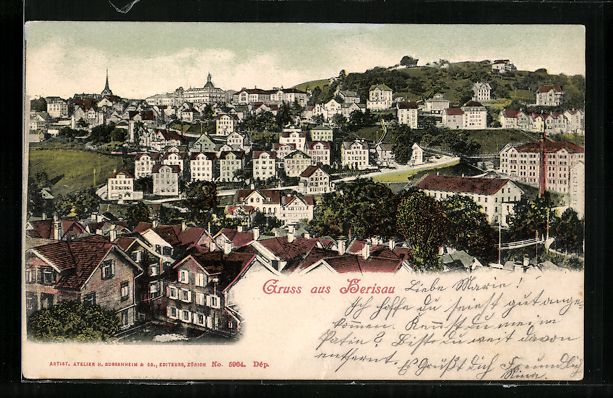 Cartoline postali: Herisau, Totalansicht aus der Vogelschau – Usato da Berlin venduto da bartko-reher