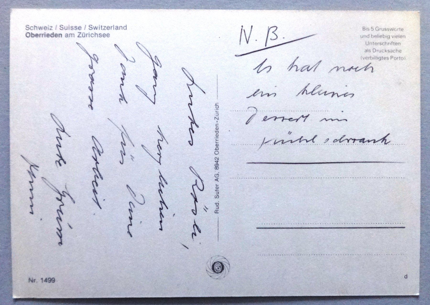 Cartoline postali: Oberrieden am Zürichsee – Usato da Fétigny venduto da Billy2miny 1