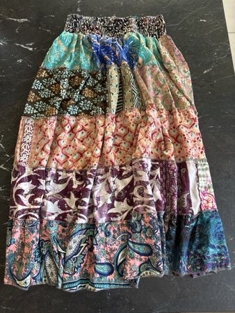 Maxirock Patchwork Sari-Stoffreste mit Gummizug