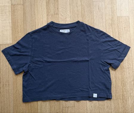 Merz b. Schwanen Crop T-Shirt Bio-Baumwolle XS Washed Navy