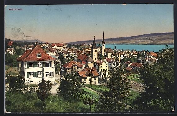 Cartoline postali: AK Wädenswil, Teilansicht mit Bäumen – Usato da Berlin venduto da bartko-reher