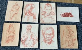 Paolo Rötelzeichnung (red chalk), 8 Stück signiert