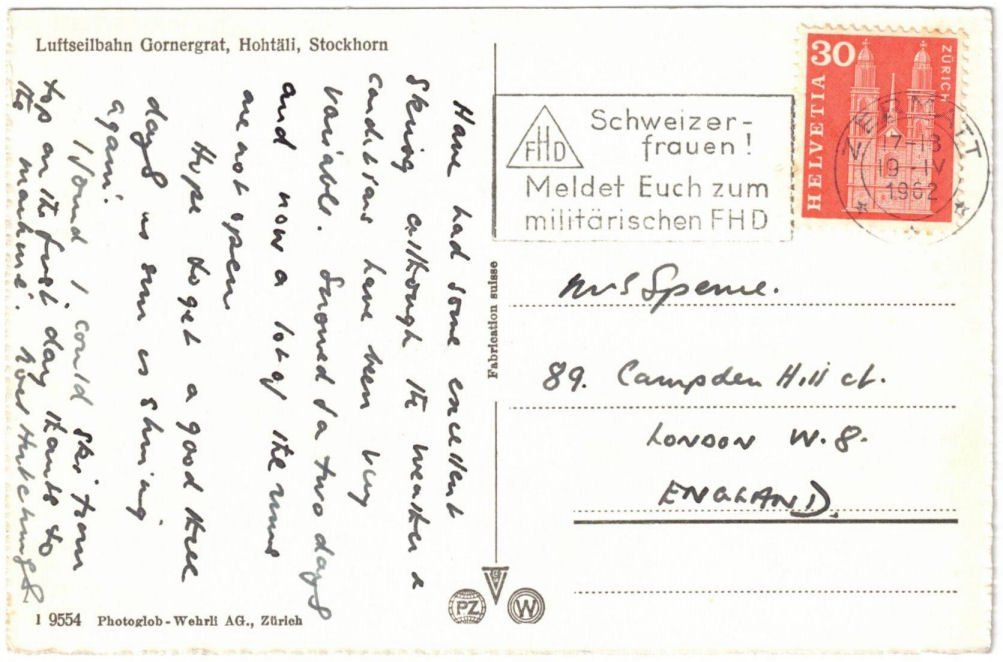 Cartoline postali: Zermatt - Luftseilbahn Gornergrat--Hochtälli – Usato da Binningen venduto da Mountainrider 1