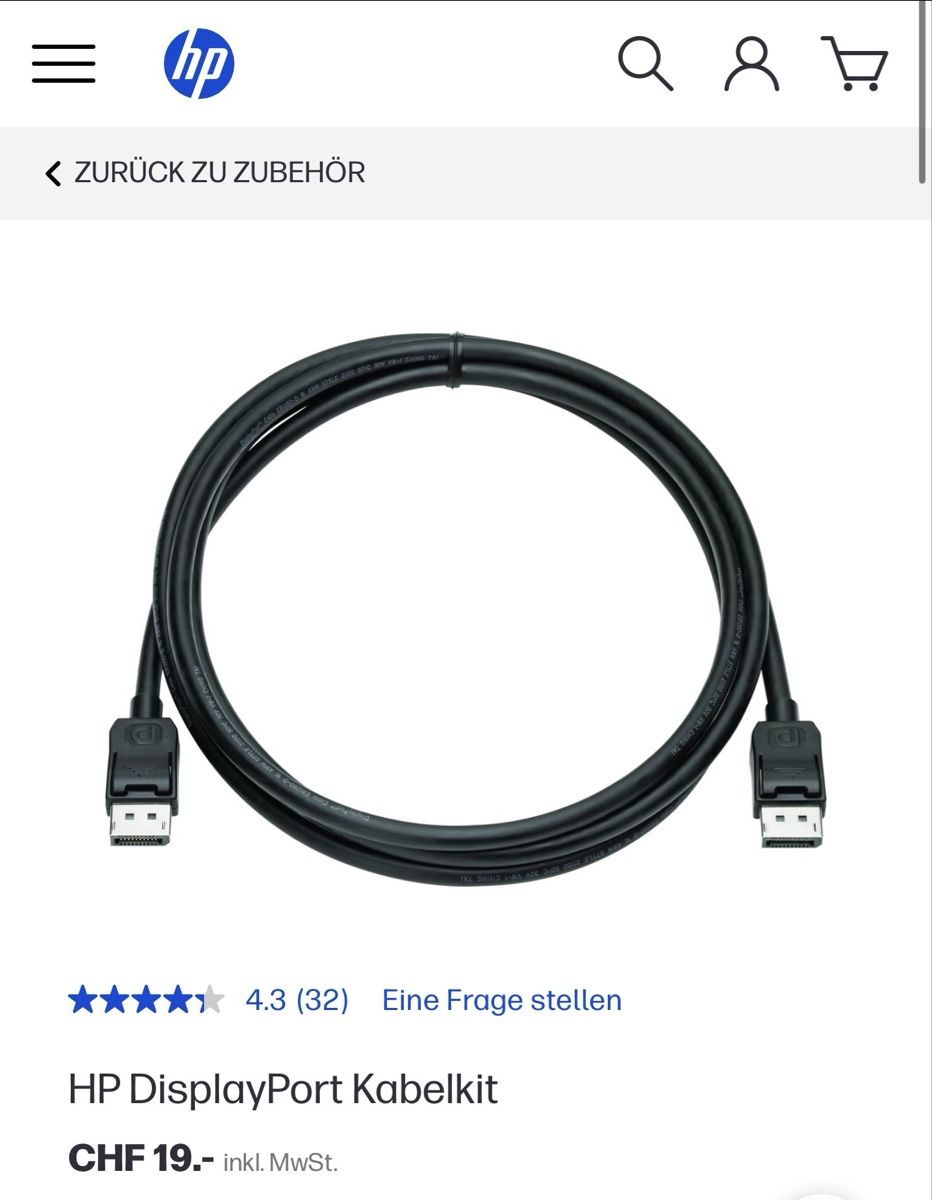 Hewlett Packard Kabel: Preis für 12 Stück - HP DisplayPort 1.8m – Neu (gemäss Beschreibung) aus Oberriet SG von Petros.