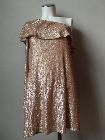 Robe paillettes cuivrées asymétrique - taille M - neuve